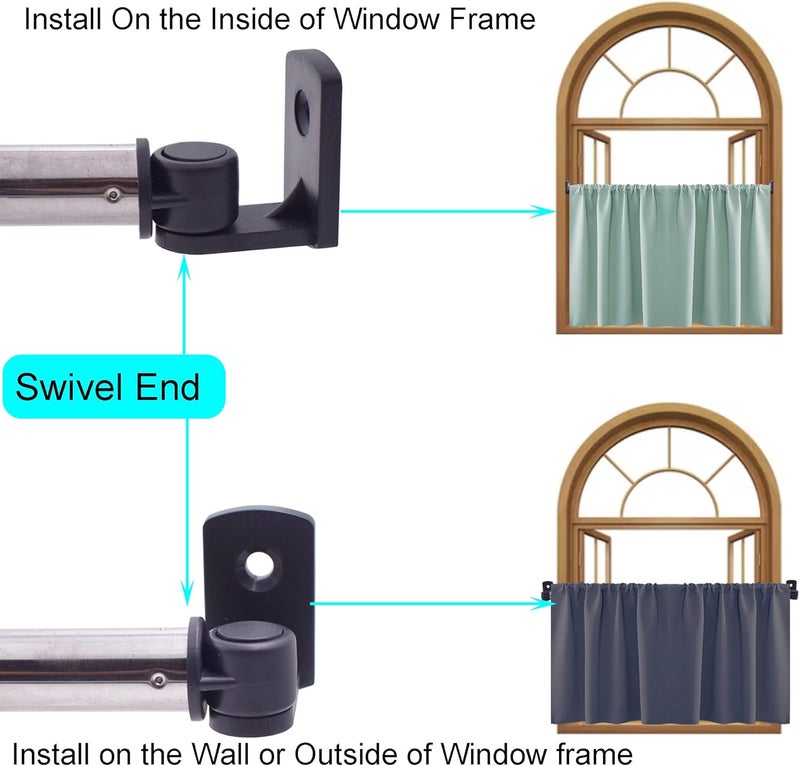 YYST Type A 16" to 28" Swivel End Curtain Cafe Sash Rod,Petite, Petite Café Sidelight Rods W Screws (black-2) - Image 4